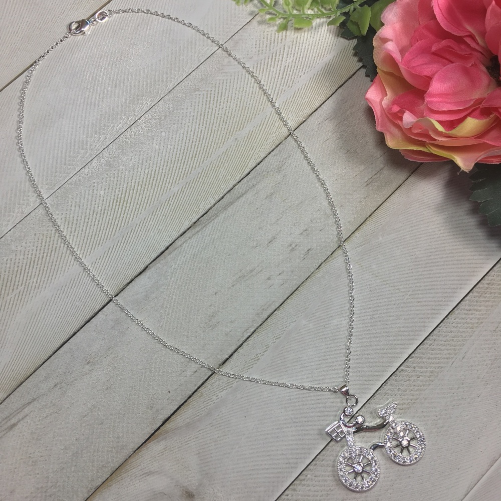 Silver Crystal Bike Pendants Necklace - Picture 4 of 7